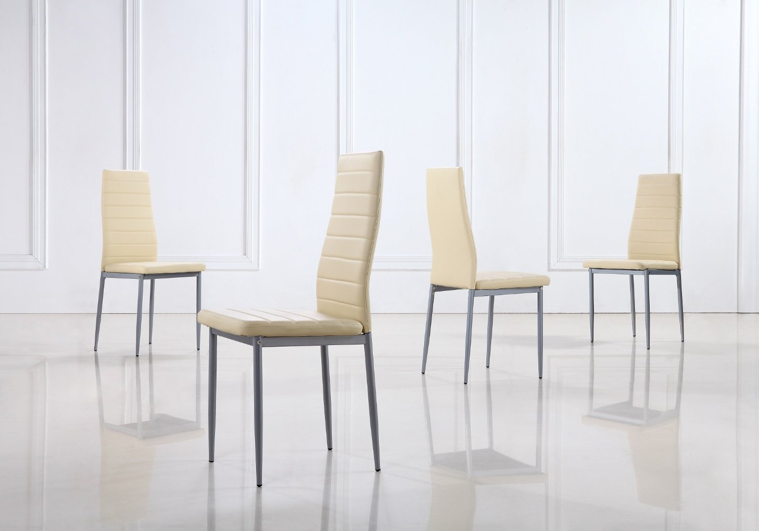 Lot de 6 chaises design couleur beige en simili cuire style ...
