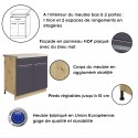 GLAM Ensemble meubles de cuisine L260 cm bleu mat et bois - plan de travail non inclus