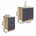 GLAM Ensemble meubles de cuisine L260 cm bleu mat et bois - plan de travail non inclus