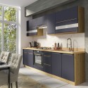 GLAM Ensemble meubles de cuisine L260 cm bleu mat et bois