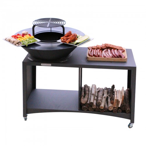 ISLAND Brasero îlot avec plaque et grille amovible en acier barbecue plancha extérieur