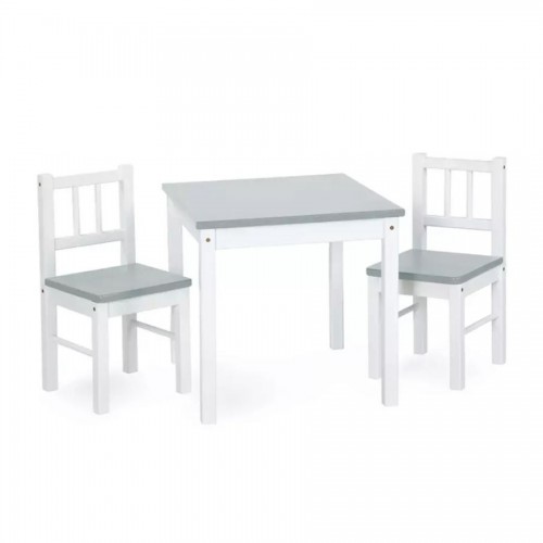 Ensemble JOY Table et deux chaises en bois blanc et gris