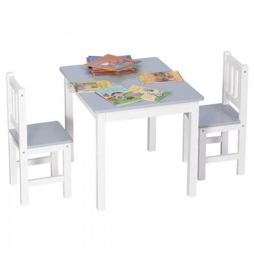 Ensemble JOY Table et deux chaises en bois blanc et gris