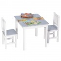 Ensemble JOY Table et deux chaises en bois blanc et gris