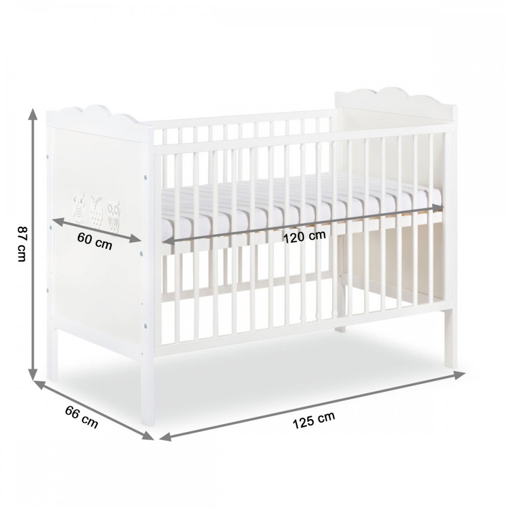 Lit cage pour bébé 120 X 60 avec sommier réglable en hauteur