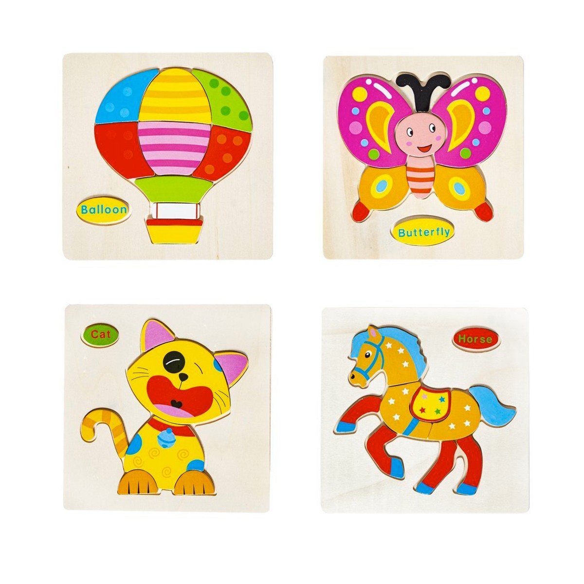 4 pièces Puzzles en bois colorés pour 1 2 3 4 ans Enfants
