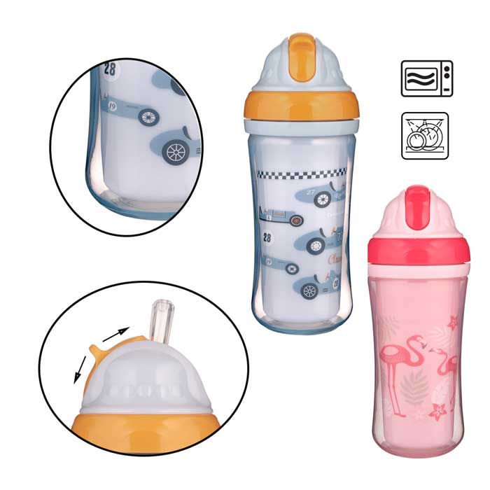 Gobelet Sport avec paille et couvercle 430 ml pour enfants en plastique sans BPA Baby Shark 